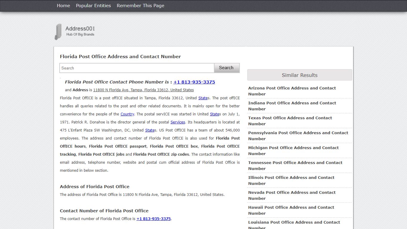 Florida Post Office Address and Contact Number - address001.com